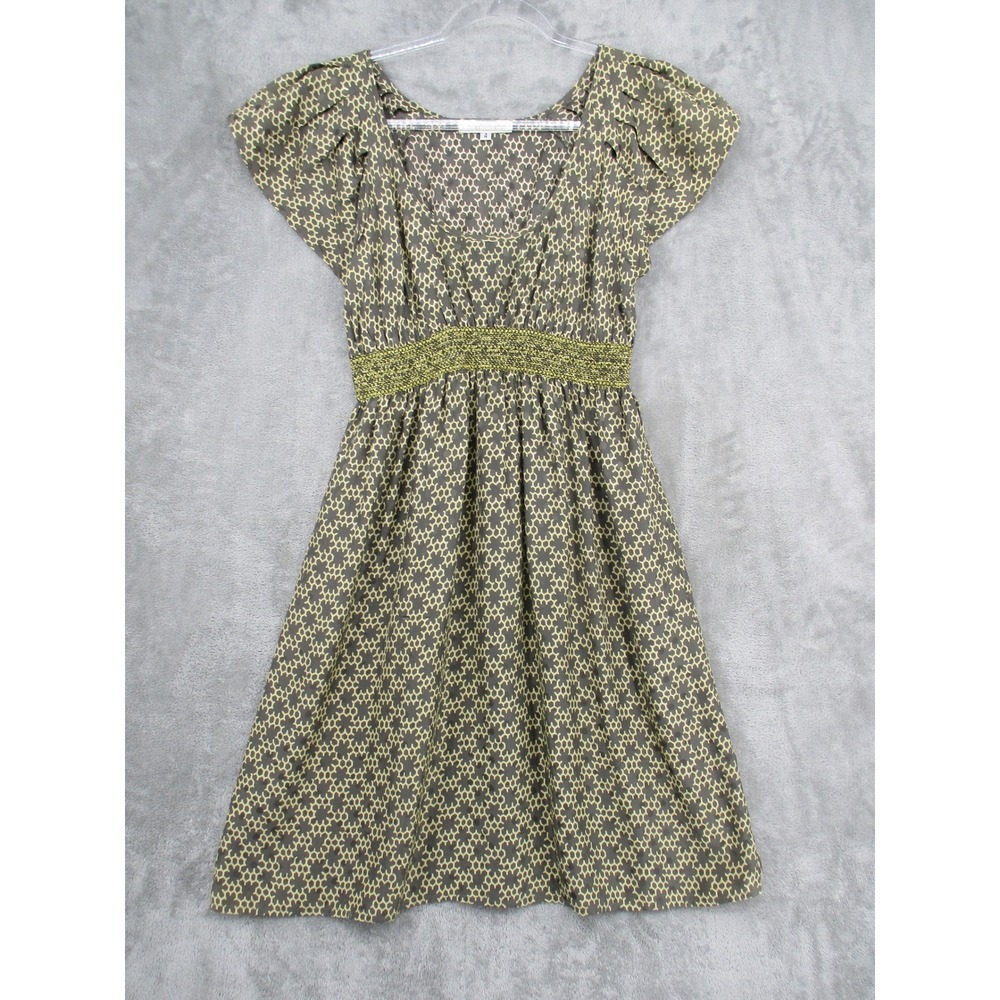 Corey Lynn Calter Dress Womens 4 Silk Smocked Fit & Flare Metallic Pleated Taupe
